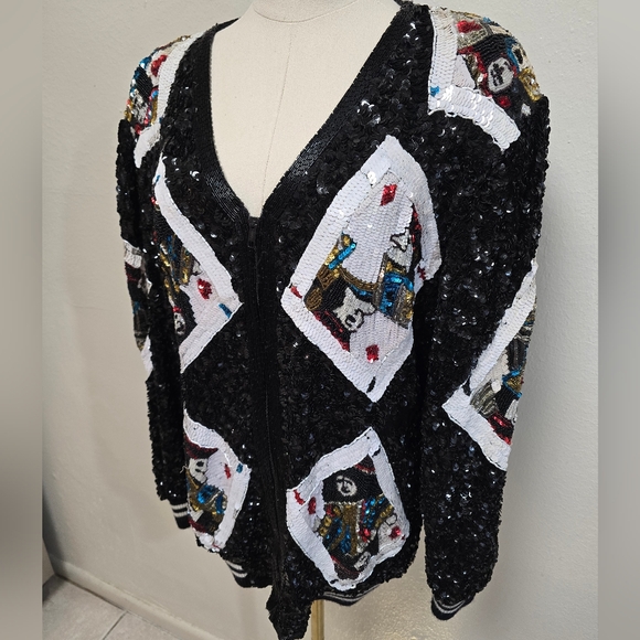 Vintage Silk Beaded House of Cards Jacket Size Large - Picture 2 of 9